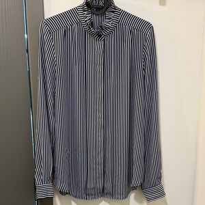 Ann Taylor Striped Navy and White Womens Long-Sleeve Shirt